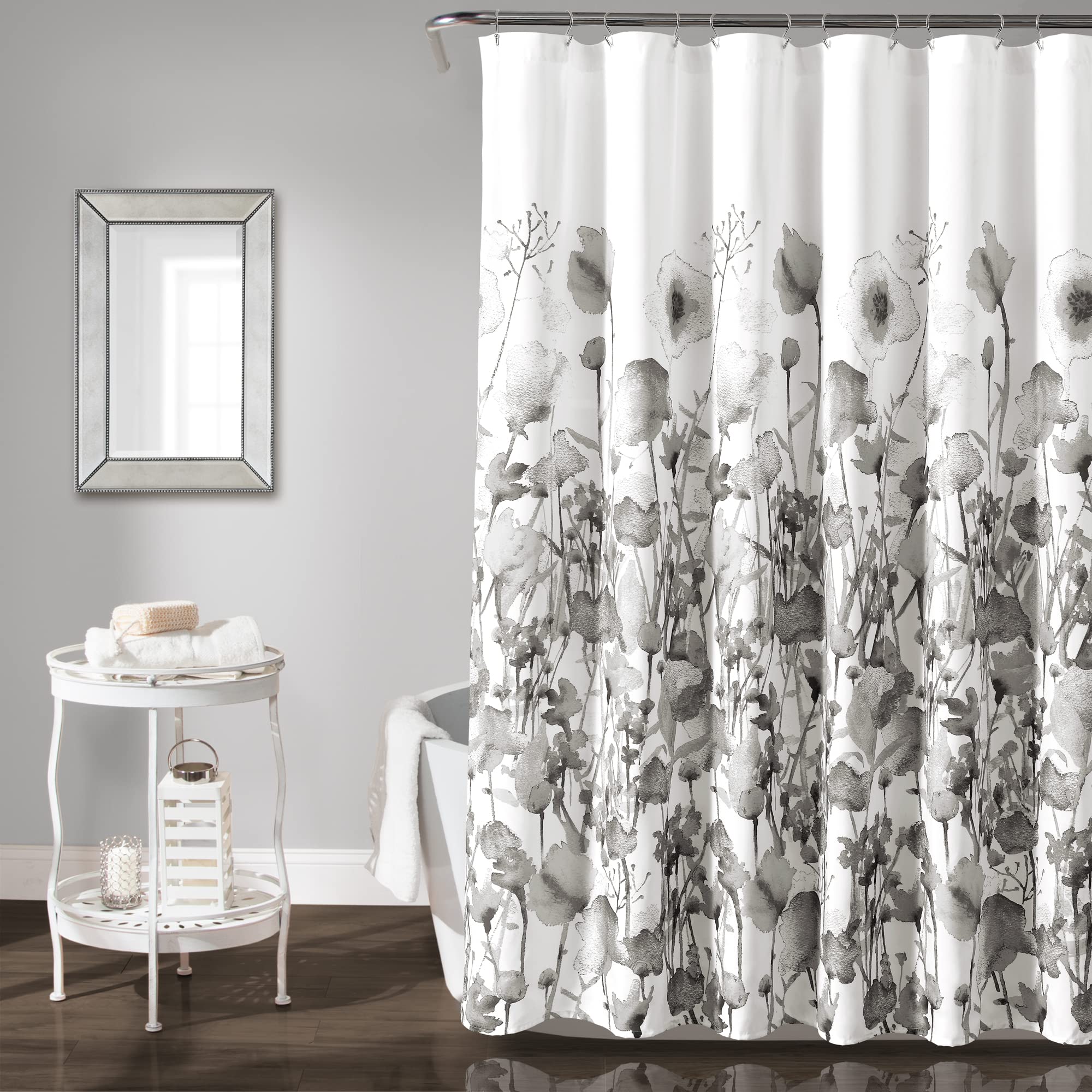 Lush Decor Zuri Flora Shower Curtain, 72' X 72', Light Gray