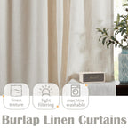 Jinchan Burlap Look Curtains 63 Inches Long Linen Textured Curtains For Living Room Light Filtering Farmhouse Curtains Rod Pocke