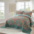 Newlake Cotton Bedspread Quilt Sets-Reversible Patchwork Coverlet Set, European Gorgeous Floral Pattern, California King Size