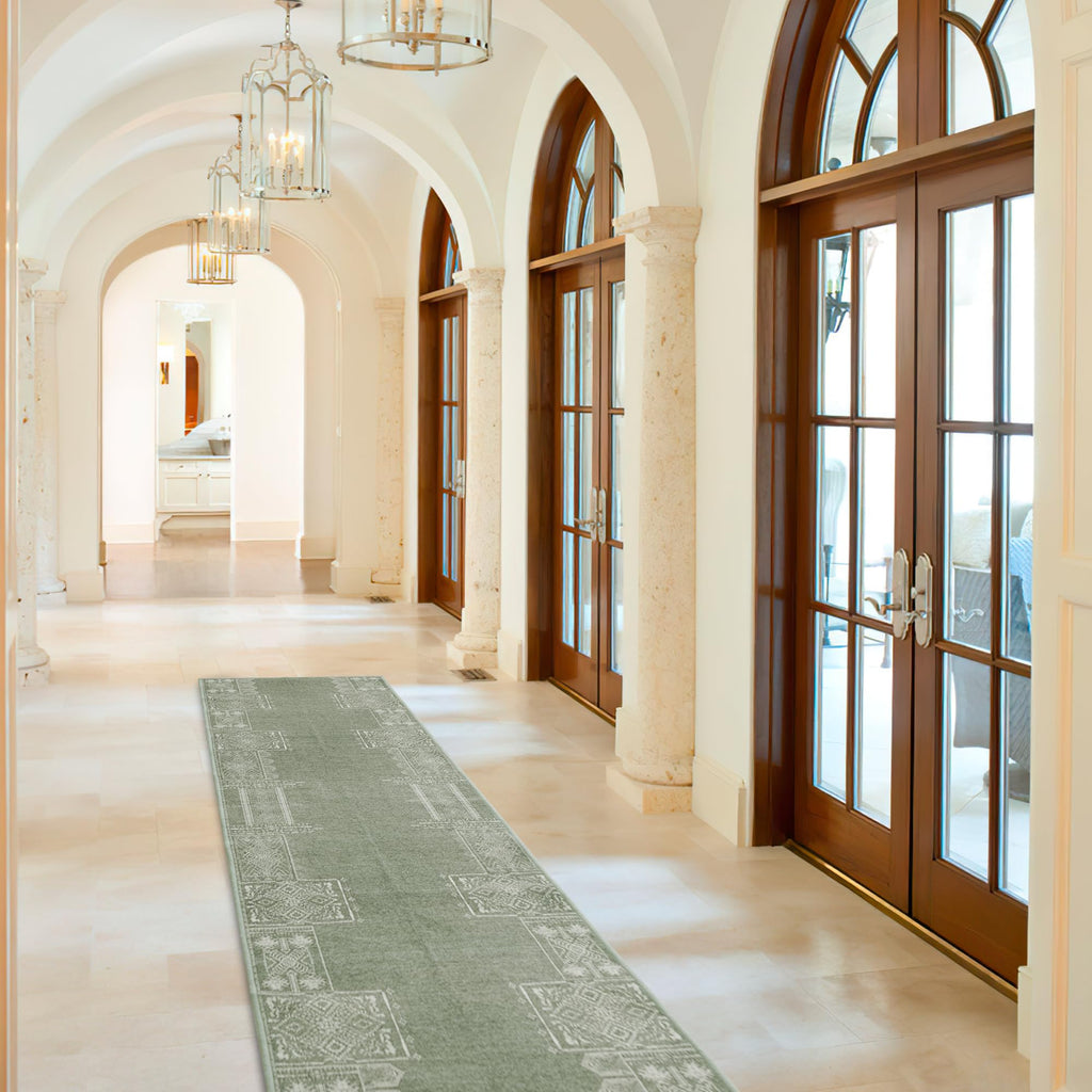 Nicetown Green Kitchen Runner Rug, 2X8 Hallway Runner Rugs For Christmas, Ultra-Thin Foldable Christmas Runner Rug Green Boho Ru