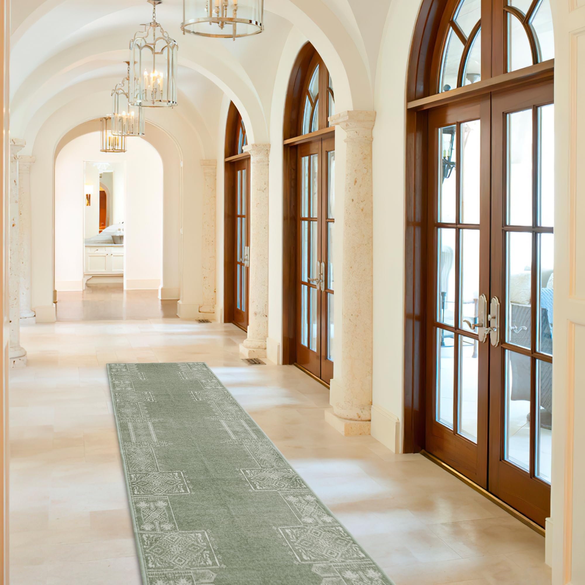Nicetown Green Kitchen Runner Rug, 2X8 Hallway Runner Rugs For Christmas, Ultra-Thin Foldable Christmas Runner Rug Green Boho Ru