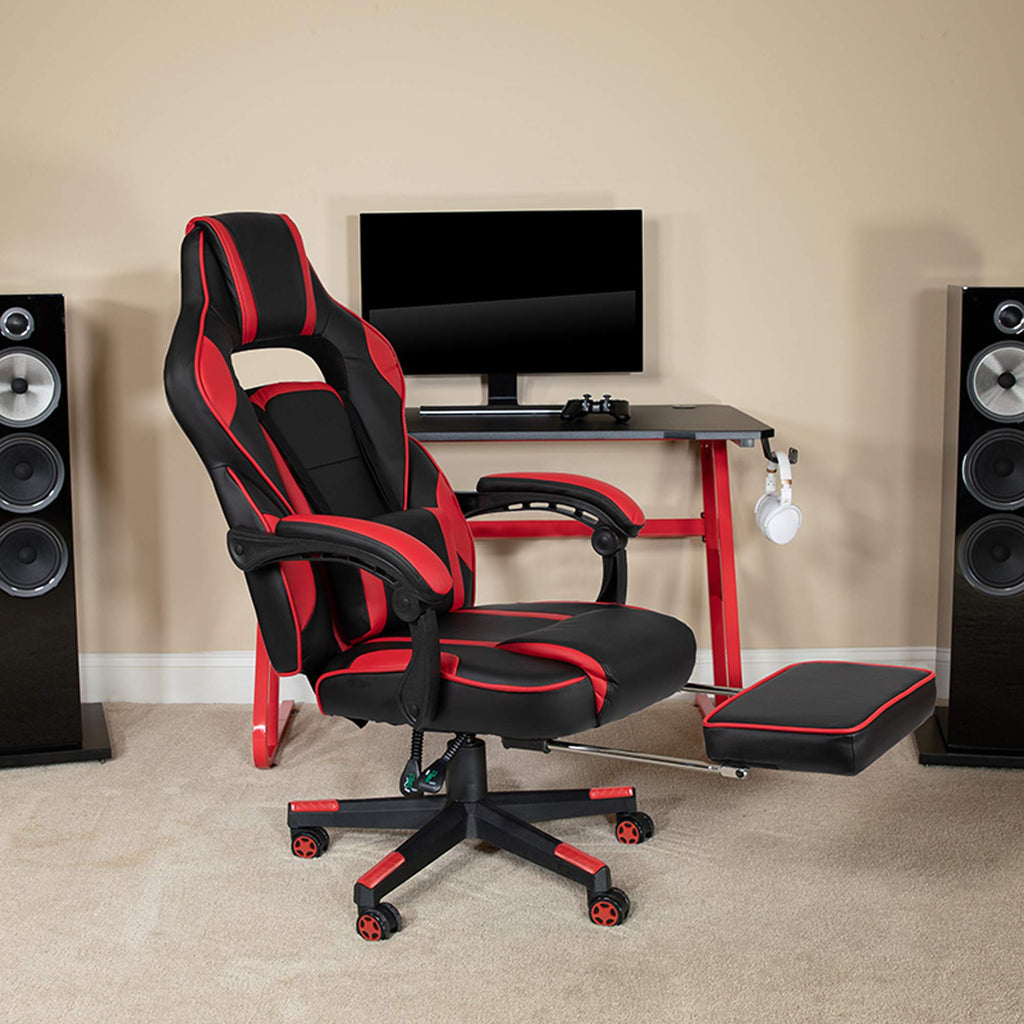 Flash Furniture X40 Gaming Chair Racing Ergonomic Computer Chair With Fully Reclining Back/Arms, Slide-Out Footrest, Massaging Lumbar - Red