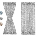 Treatmentex Grey White French Door Curtains 40 Leaf Print Semi-Sheer Half Door Curtain Panels for Back Front Glass Door Window 5