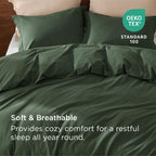 Bedsure Washed Cotton Duvet Cover Set - Olive Green, Queen (90"x90"), 3 Pieces with 2 Pillow Shams, GentleSoft™ Minimalist Bedding
