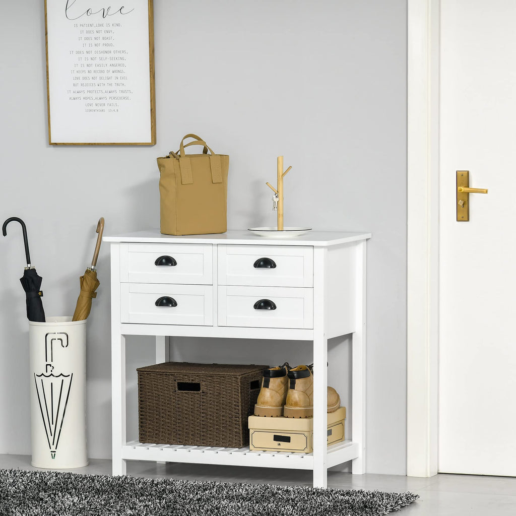 Homcom Coffee Bar Cabinet, Sideboard Buffet Cabinet, Kitchen Cabinet With 4 Drawers And Slatted Bottom Shelf For Kitchen, Living Room, White