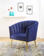 HomeRoots Upholstered Accent Chair with Curved Arm and Velvet Cushion, Blue - 32"x 31"x 34"