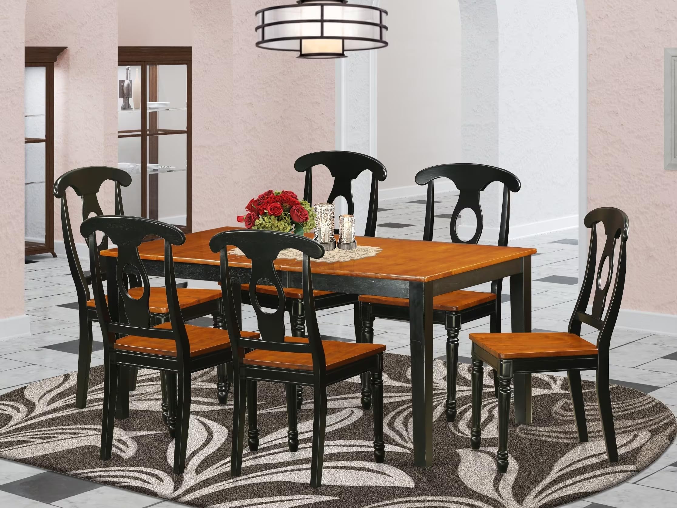 East West Furniture NIKE7-BCH-W 7 Piece Kitchen Table Set Consist of a Rectangle Dining Table with Butterfly Leaf and 6 Dining Chairs, 36x66 Inch, Black & Cherry