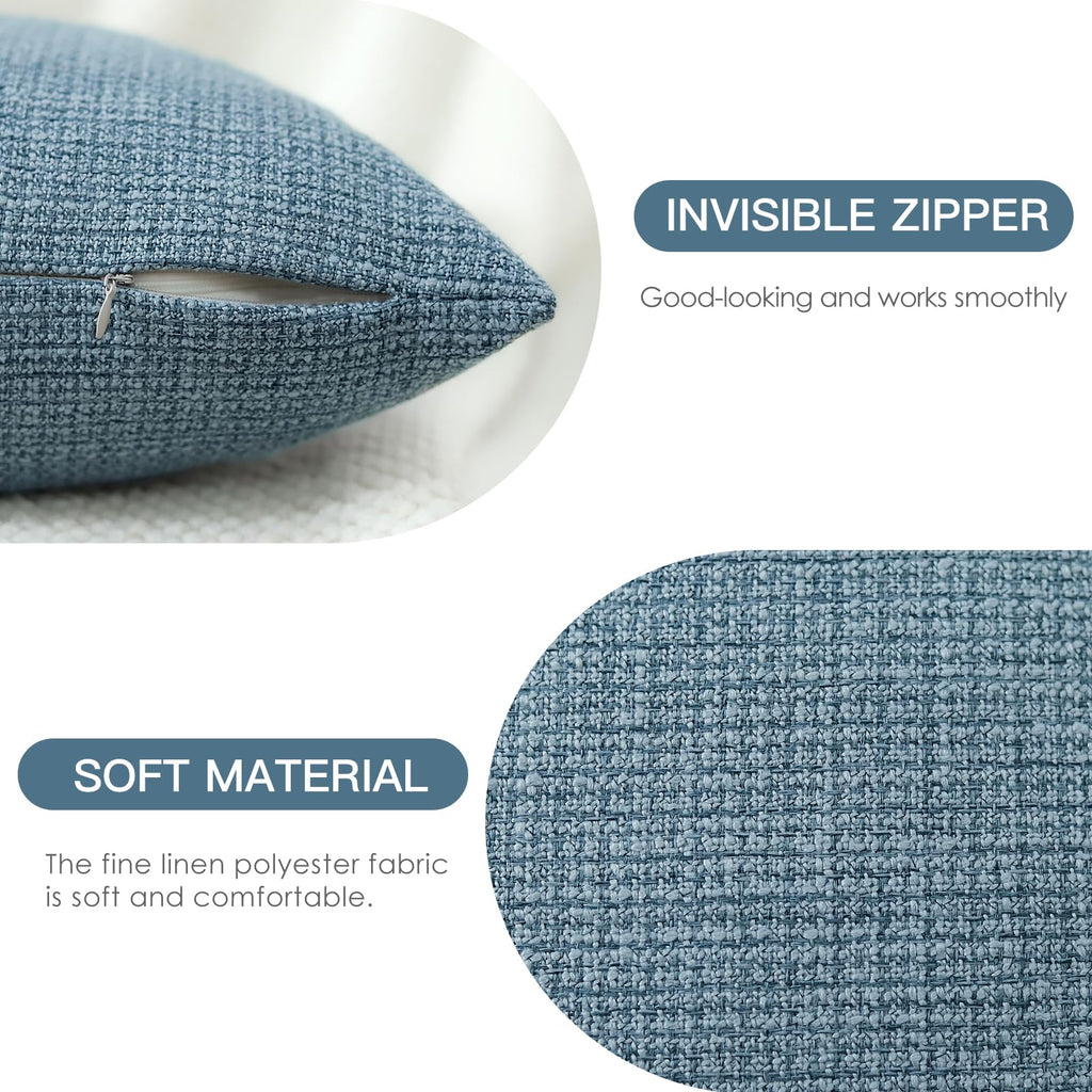 Otostar Pack Of 2 Throw Pillow Covers 12X20 Inch Linen Blue Pillowcases Farmhouse Decorative Solid Pillow Covers 30X50 Cm Lumbar