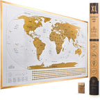 Xl Scratch Off Map Of The World With Flags - 36 X 24 Easy To Frame Scratch Off World Map Wall Art Poster With Us States & Flags