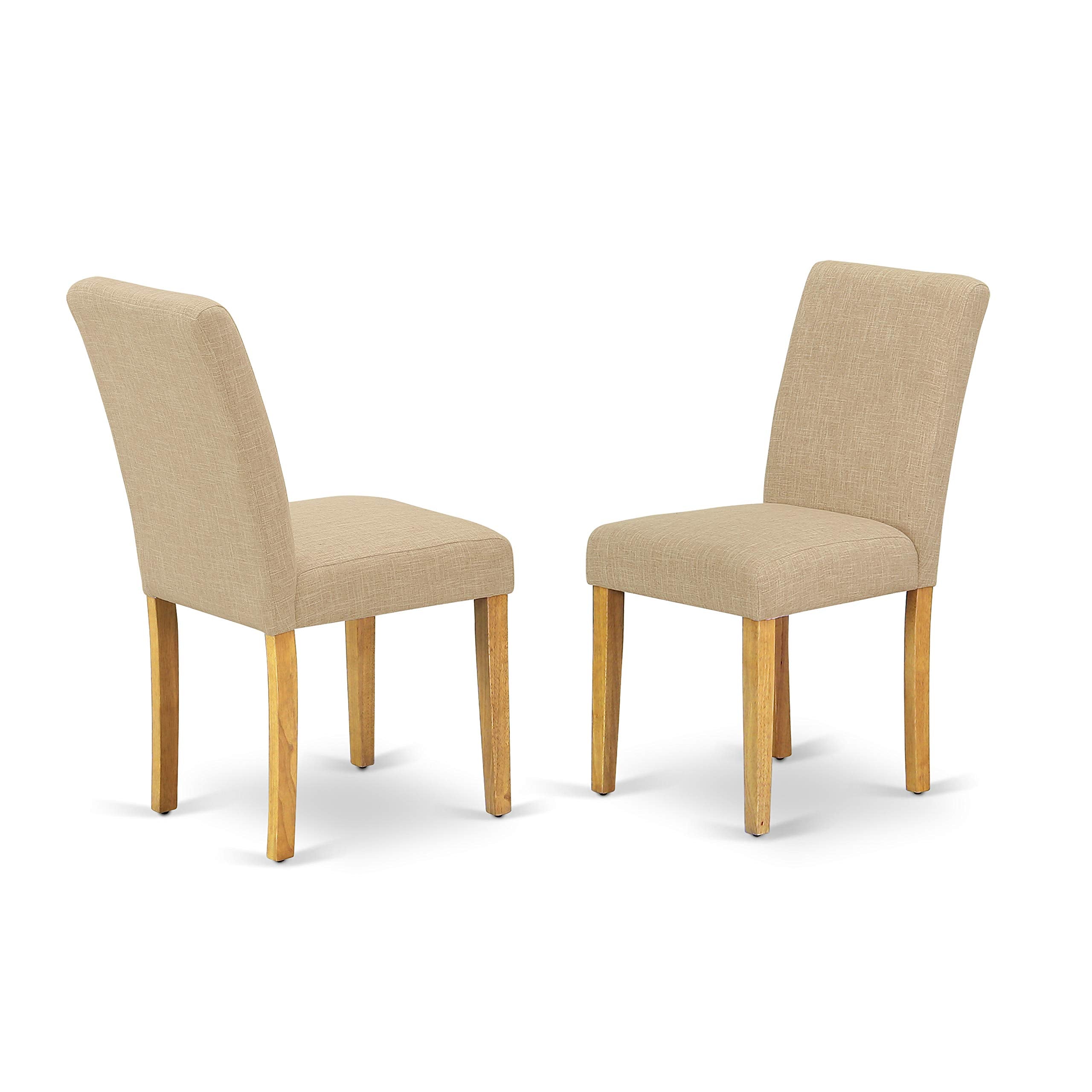 East West Furniture Esab3-Oak-04 3 Piece Dining Table Set For Small Spaces Contains A Round Wooden Table With Pedestal And 2 Light Tan Linen Fabric Parson Chairs, 30X30 Inch, Oak