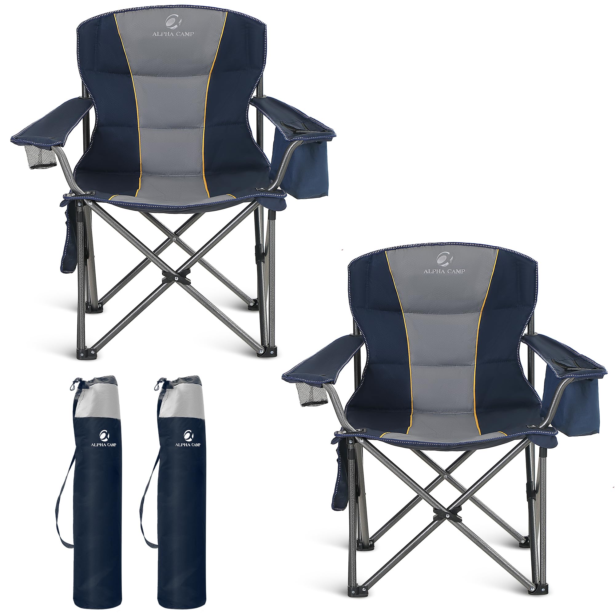 ALPHA CAMP Folding Camping Chair for Adults, Oversized Portable Lawn Chairs with Cooler Bag,Cup Holder & 600D Oxford Fabric, Fol