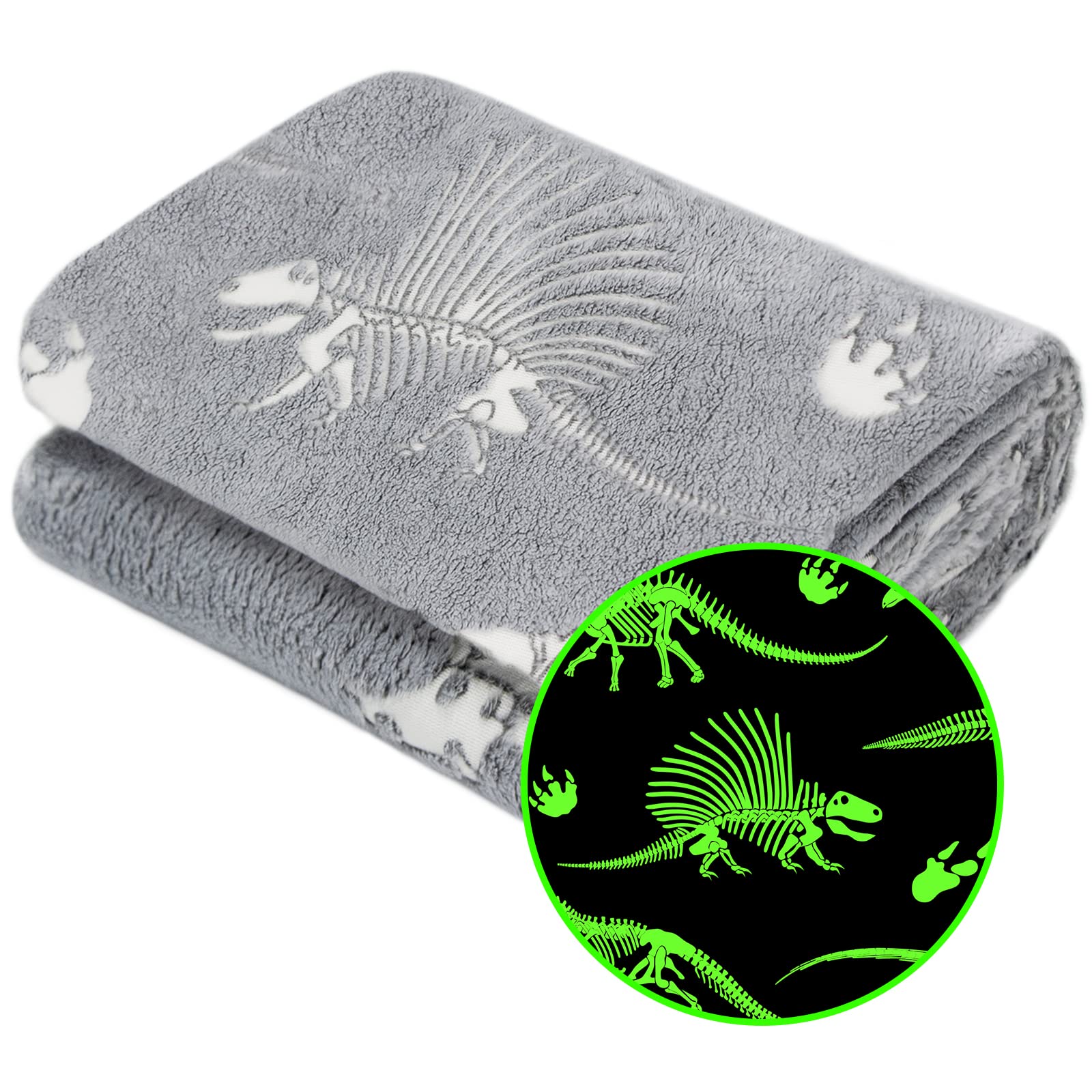 Glow In The Dark Blanket Dinosaur Throw Blanket For Boys Kids Soft Warm Cozy Cute Dino Blanket Unique Dinosaur Toys Gifts Gray G