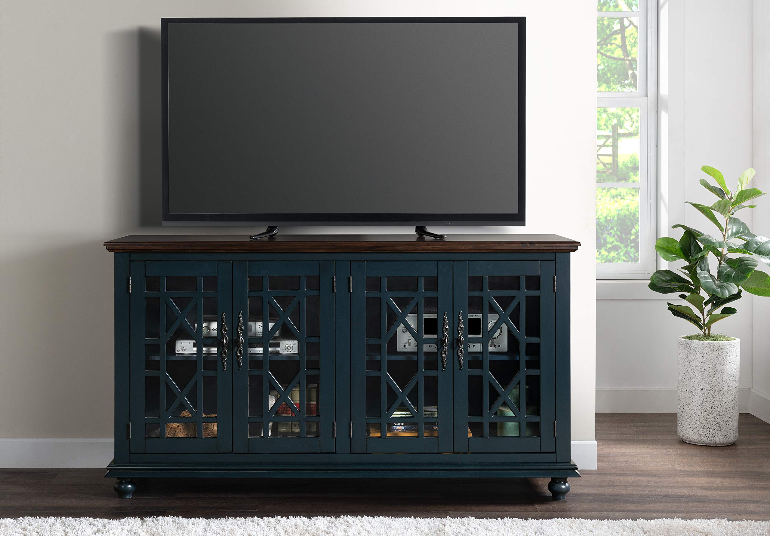 Martin Svensson Home Palisades Tv Stand, 63&quot; W X 35&quot; H, Catalina Blue With Coffee Top