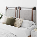 Nathan James Harlow Modern Wall Mount Hanging Headboard, Queen, Gray with Brown Faux Leather Straps