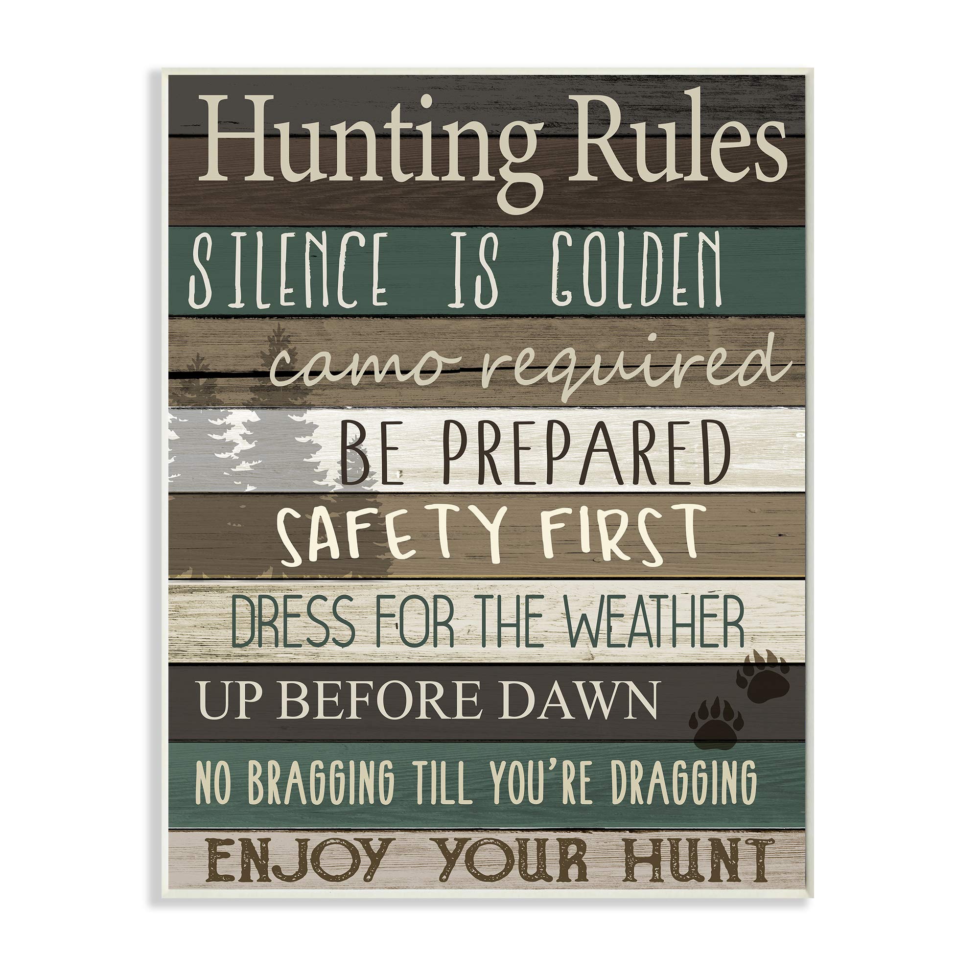 Stupell Industries Cabin Hunting Rules Rustic Charm Brown Green, Design by Kim Allen Wall Plaque, 10 x 15
