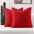 Futei Pack Of 2 Christmas Red Boucle Accent Decorative Throw Pillow Covers,26X26 Inch Soft Solid Textured Euro Pillow Shams,Home