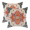 Boho Pillow Covers 18X18 Set Of 2, Ethnic Design Boho Decorative Throw Pillows Linen Orange Carpet Pattern Farmhouse Bohemian Cu