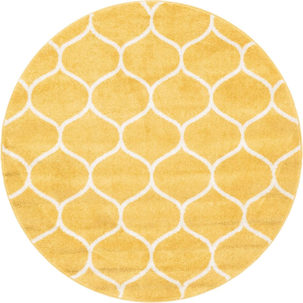 Unique Loom Trellis Frieze Collection Area Rug - Rounded (5' 1'' Round, Yellow/ Ivory)