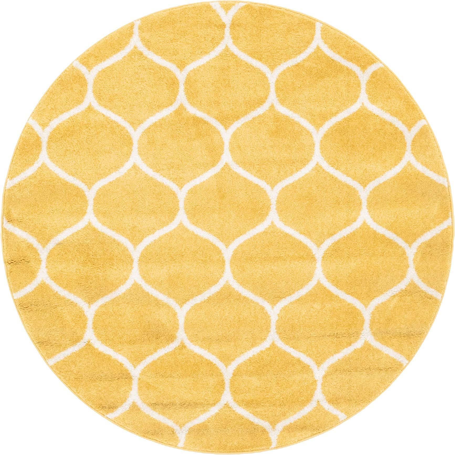 Unique Loom Trellis Frieze Collection Area Rug - Rounded (5' 1'' Round, Yellow/ Ivory)