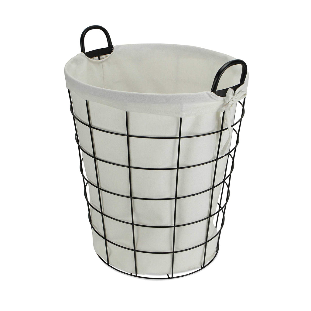 HomeRoots Large White Fabric Lined Metal Laundry Type Basket With Handle