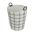 HomeRoots Large White Fabric Lined Metal Laundry Type Basket With Handle