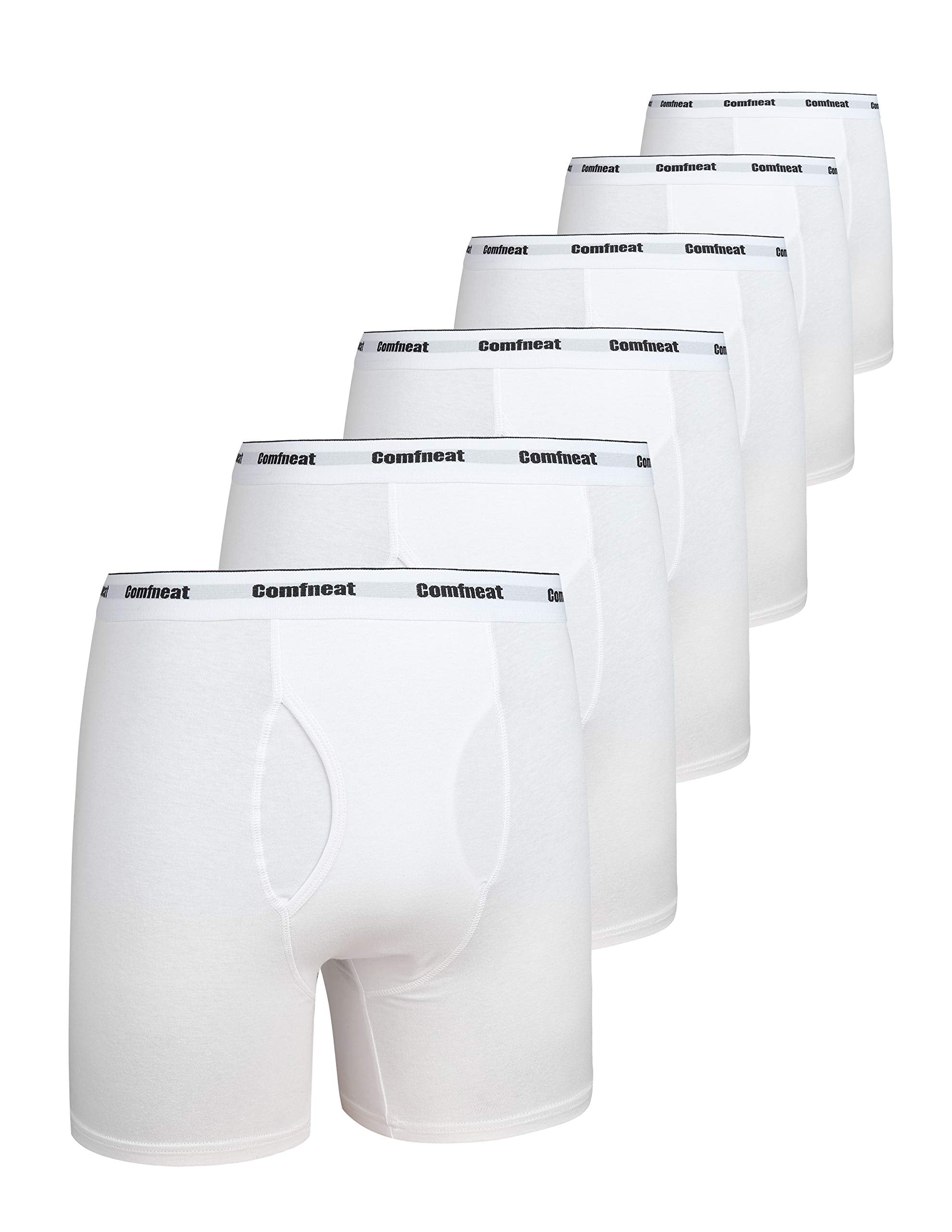 Comfneat Mens 6-Pack Boxer Briefs Cotton Spandex S-Xxl Soft Tag Free Underwear (All White Pack-6, L)