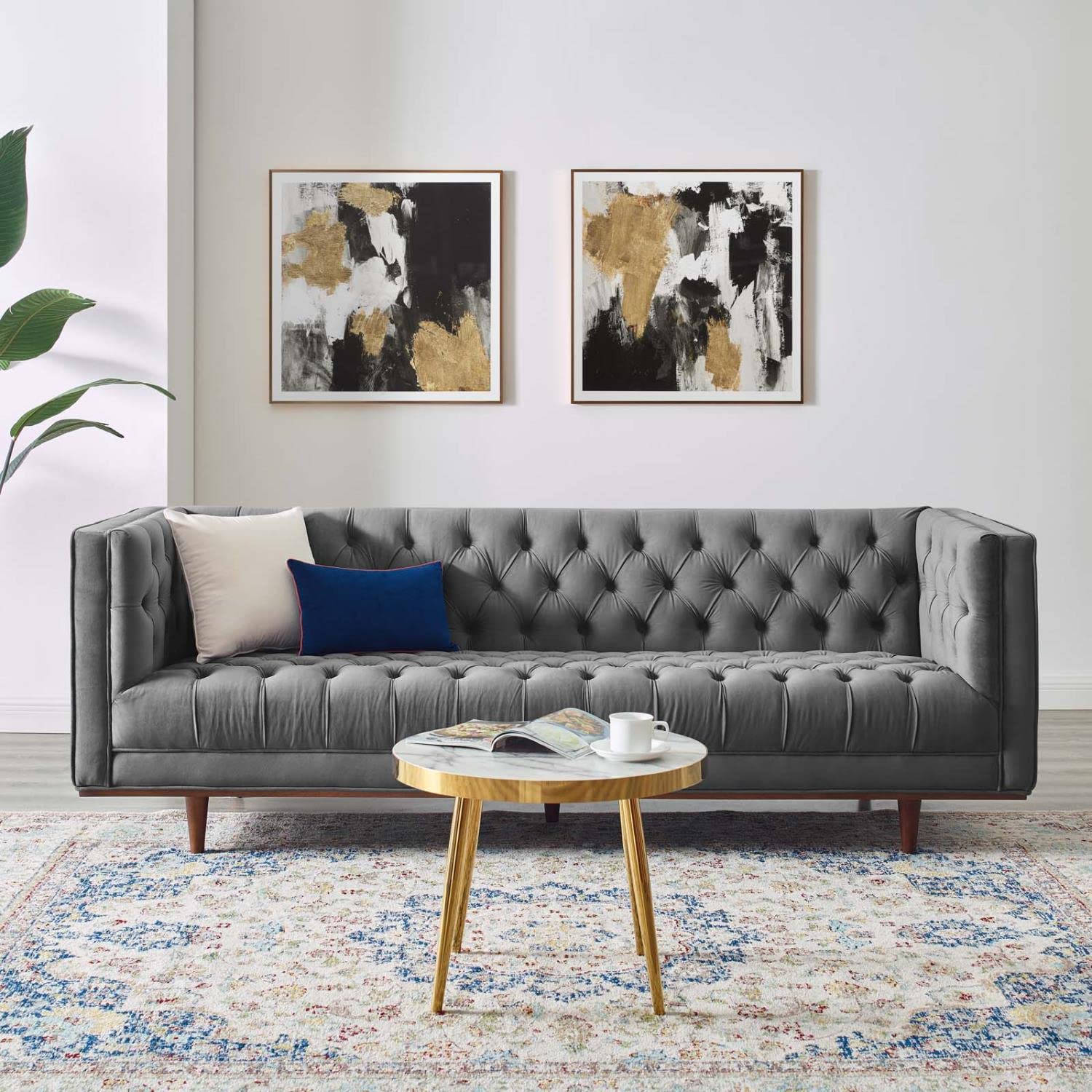 Modway Elation Tufted Performance Velvet Sofa, Gray