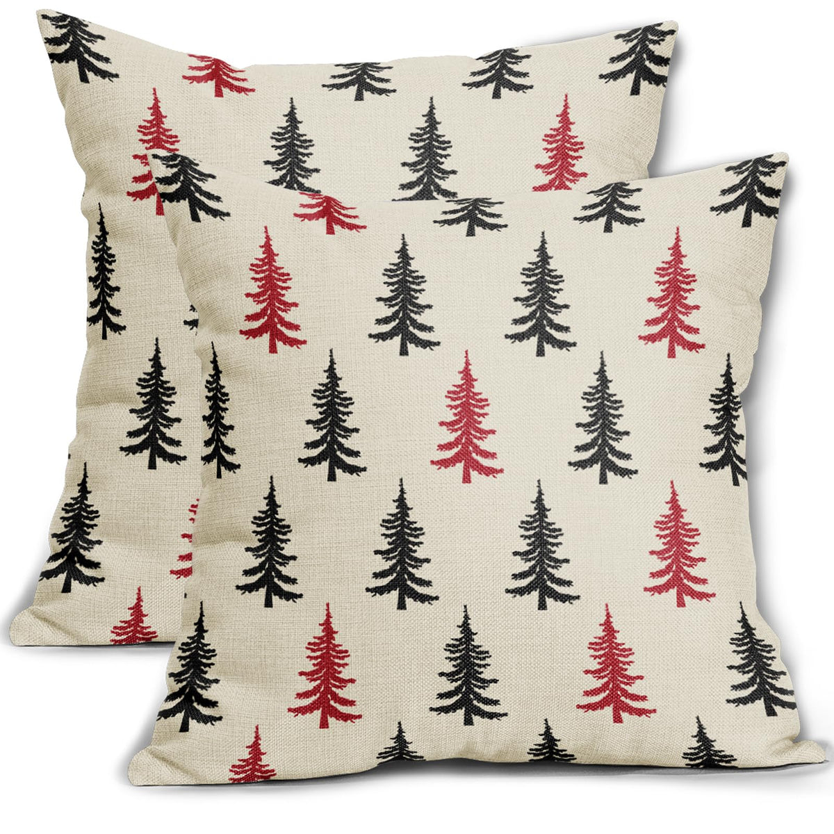 Christmas Tree Pillow Covers 18X18 Set Of 2 Black Red Xmas Rustic Style Winter Print Decorative Outdoor Pillowcases Farmhouse Vi