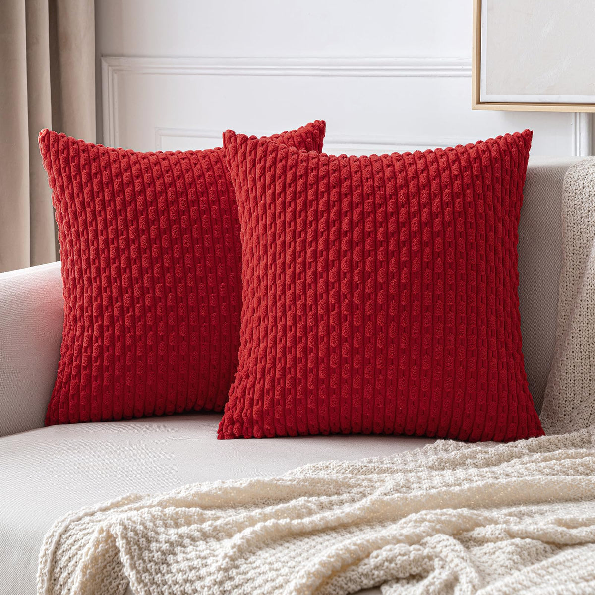 Miulee Red Throw Pillow Covers Soft Corduroy Decorative Set Of 2 Boho Striped Pillow Covers Christmas Pillowcases Farmhouse Home