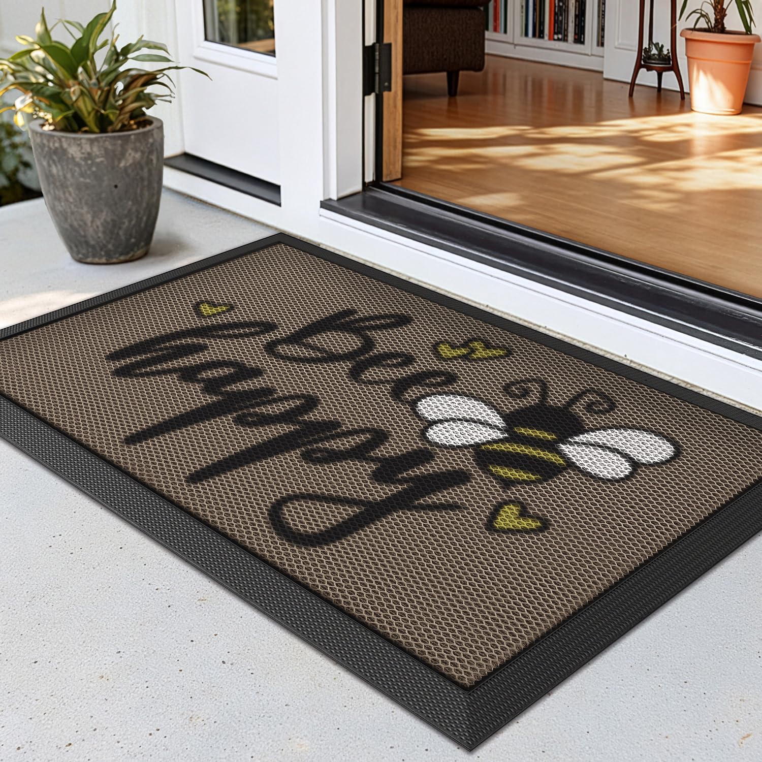 LUMI Outside Welcome Door Mat 24x36, Non Slip Durable Rubber Entrance Doormat, Low Profile Easy Clean Mats for Front Back Door E