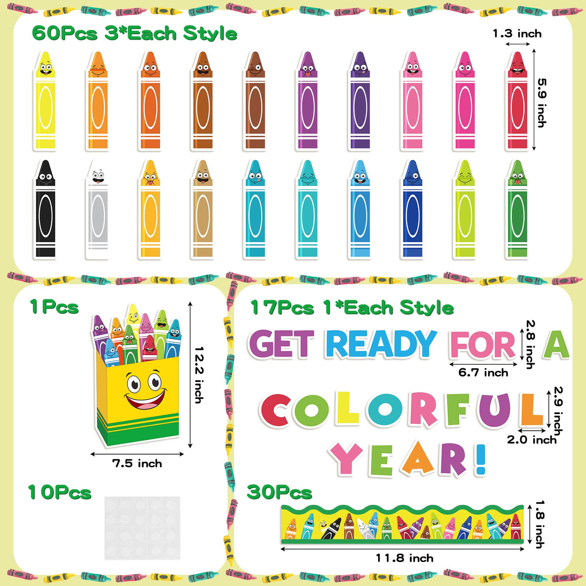 Cpicdn 118Pcs Crayon Cutouts Back To School Bulletin Board Set Colorfu ...