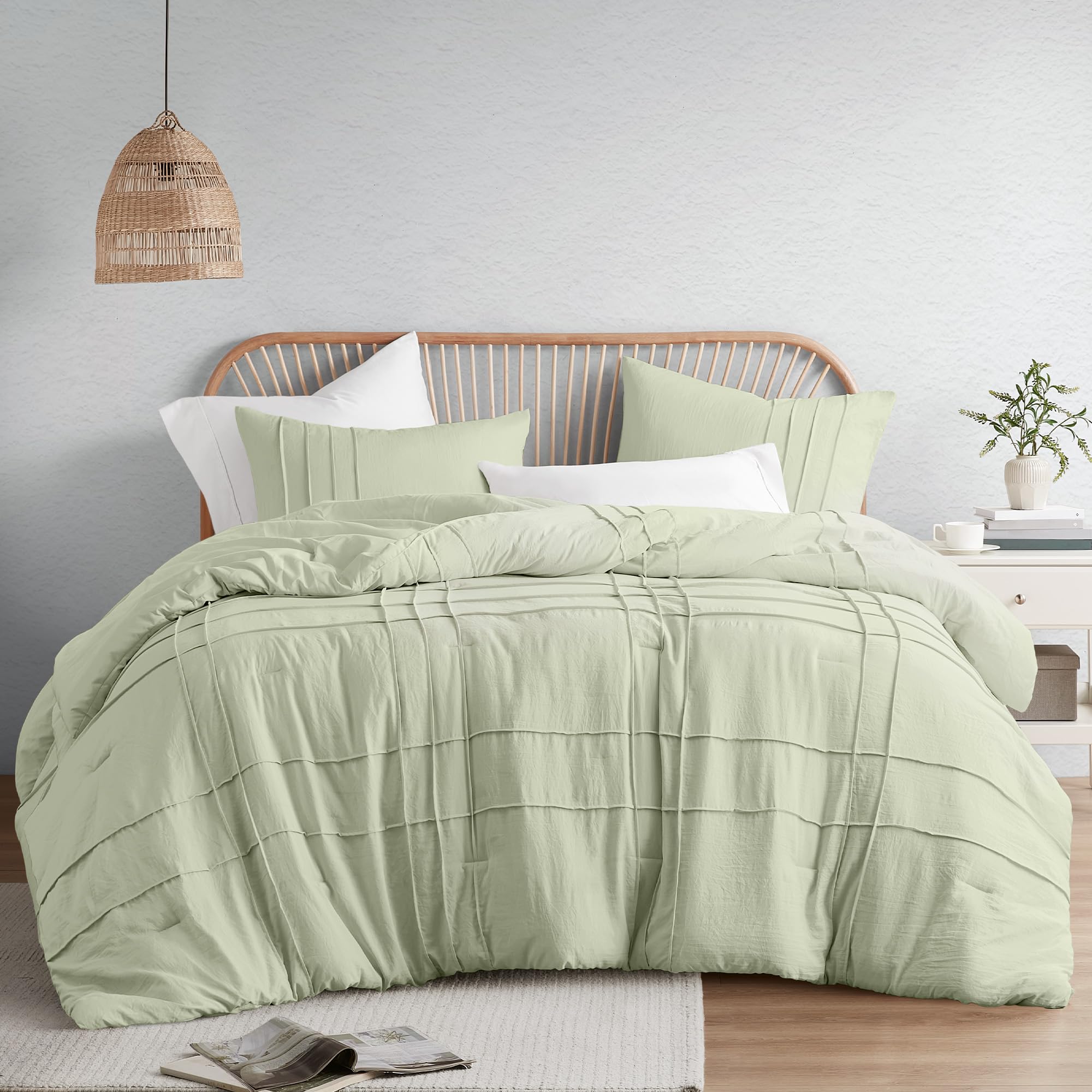 Comfort Spaces Sage Full Size Comforter Set - 3 Pieces Pintuck Pleated Bedding Sets, All Season Lightweight, Extra Softness Pre-