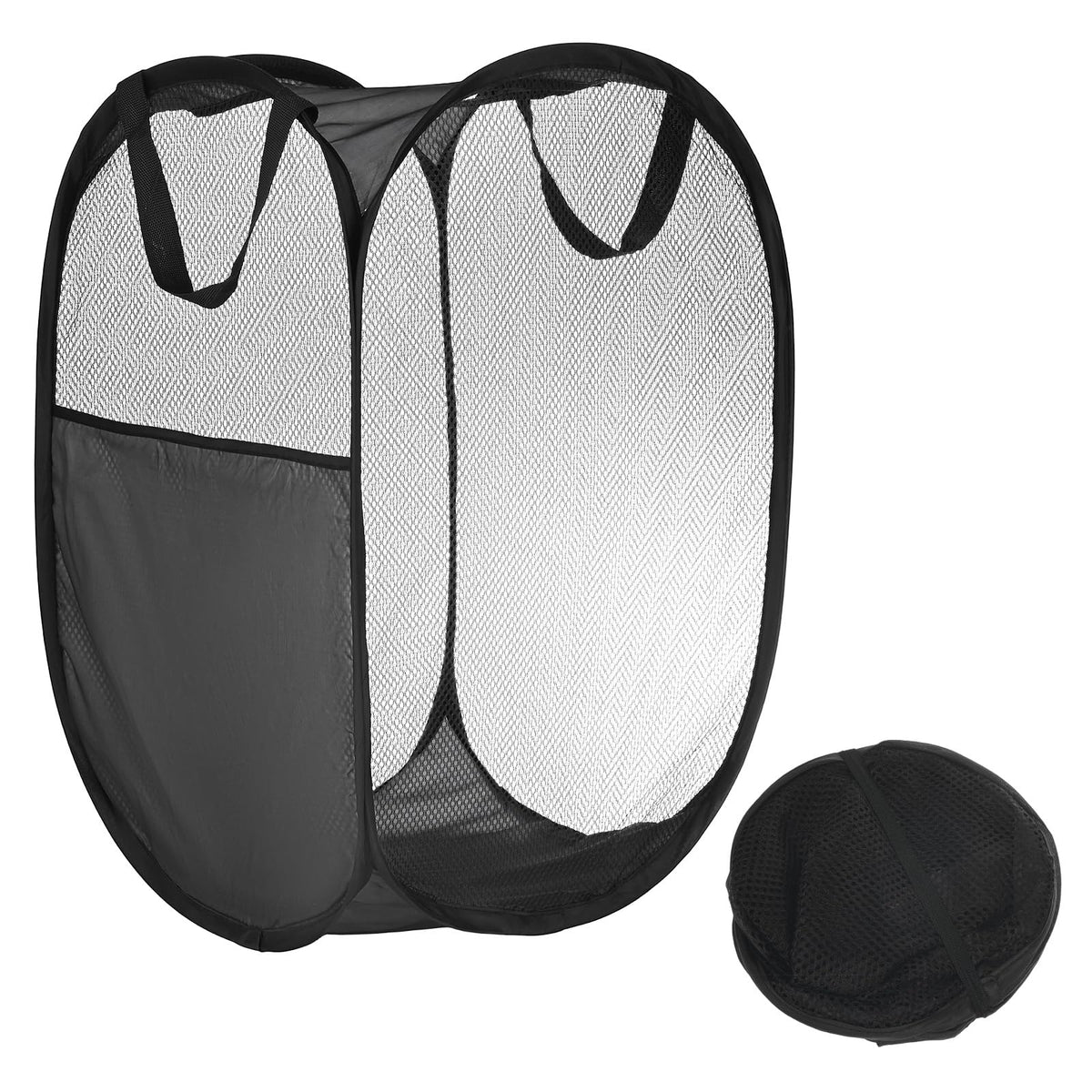 TIXIPEM Mesh Laundry Hamper Basket with Side Pocket [1PCS]  Collapsible Mesh Hamper for Travel & Dorms & Bathroom  [Black] Lau