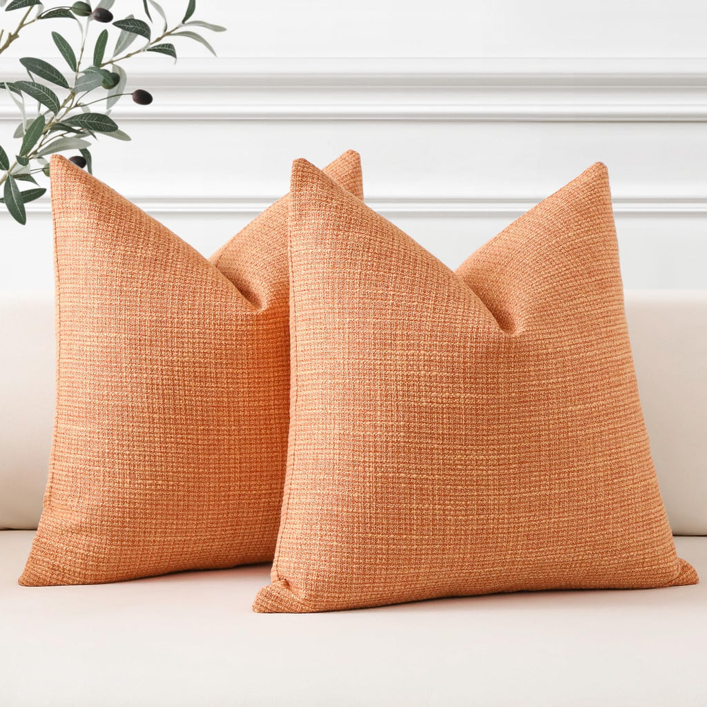Otostar Linen Throw Pillow Covers Set Of 2 Decorative Square Pillowcases Cushion Covers 16X16 Inch For Home Decor Sofa Bedroom Car 40 X 40 Cm Coral