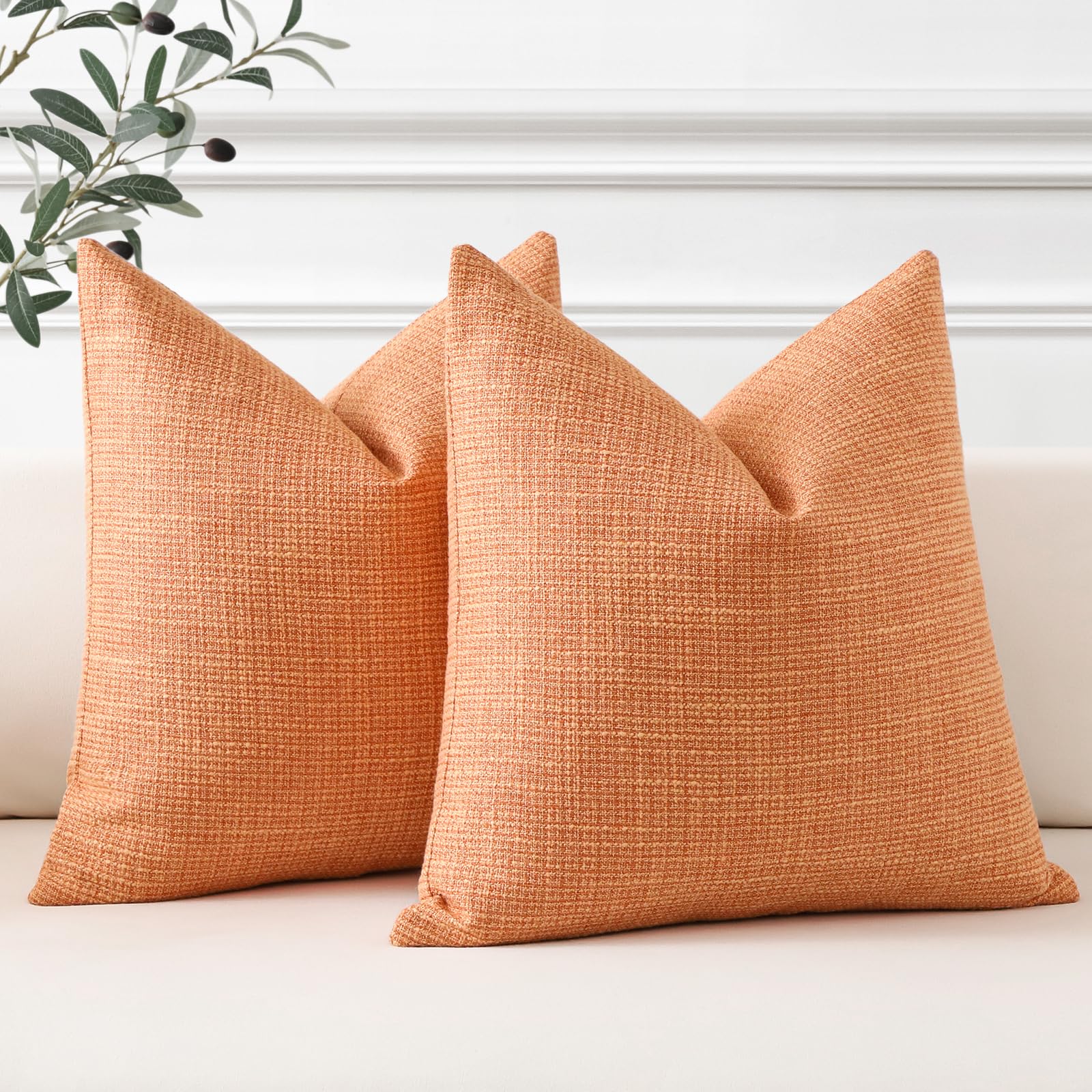 Otostar Linen Throw Pillow Covers Set Of 2 Decorative Square Pillowcases Cushion Covers 16X16 Inch For Home Decor Sofa Bedroom Car 40 X 40 Cm Coral