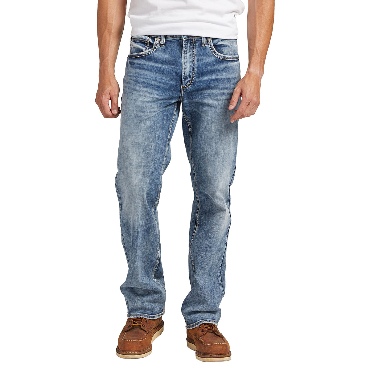 Silver Jeans Co Mens Zac Relaxed Fit Straight Leg Jeans, Med Wash Sdk241, 32W X 32L