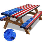 American Flag Picnic Table Cover With Bench Covers Set Wood Texture Waterproof Windproof Camping Rectangle Tablecloths Fitted Pi