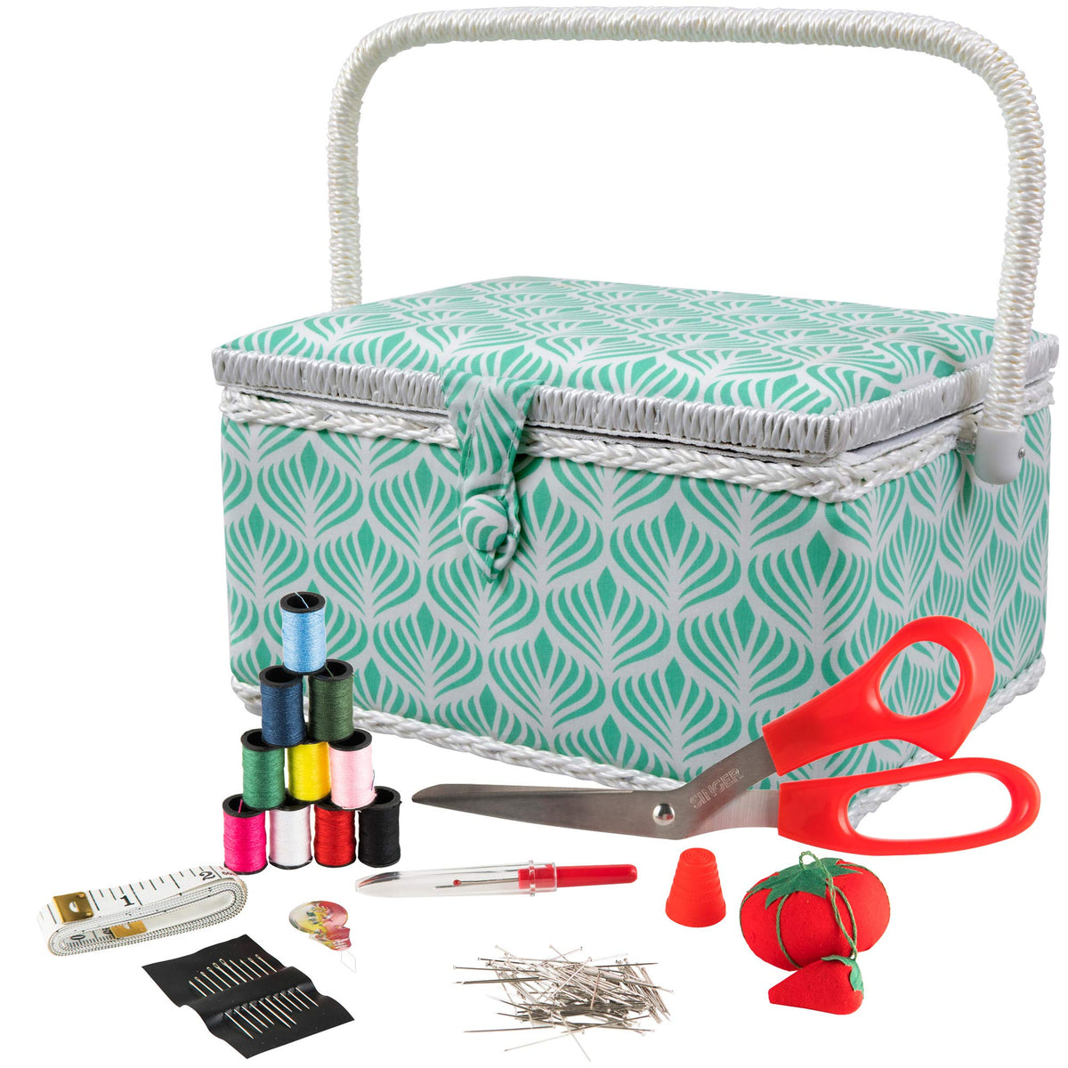 Singer 07229 Sewing Basket With Sewing Kit, Needles, Thread, Pins, Scissors, And Notions, Boho Fan