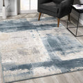 Homeroots Cream Blue 90% Olefin Heatset 10% Cotton 2™ X 10™ Cream And Blue Abstract Patches Runner Rug