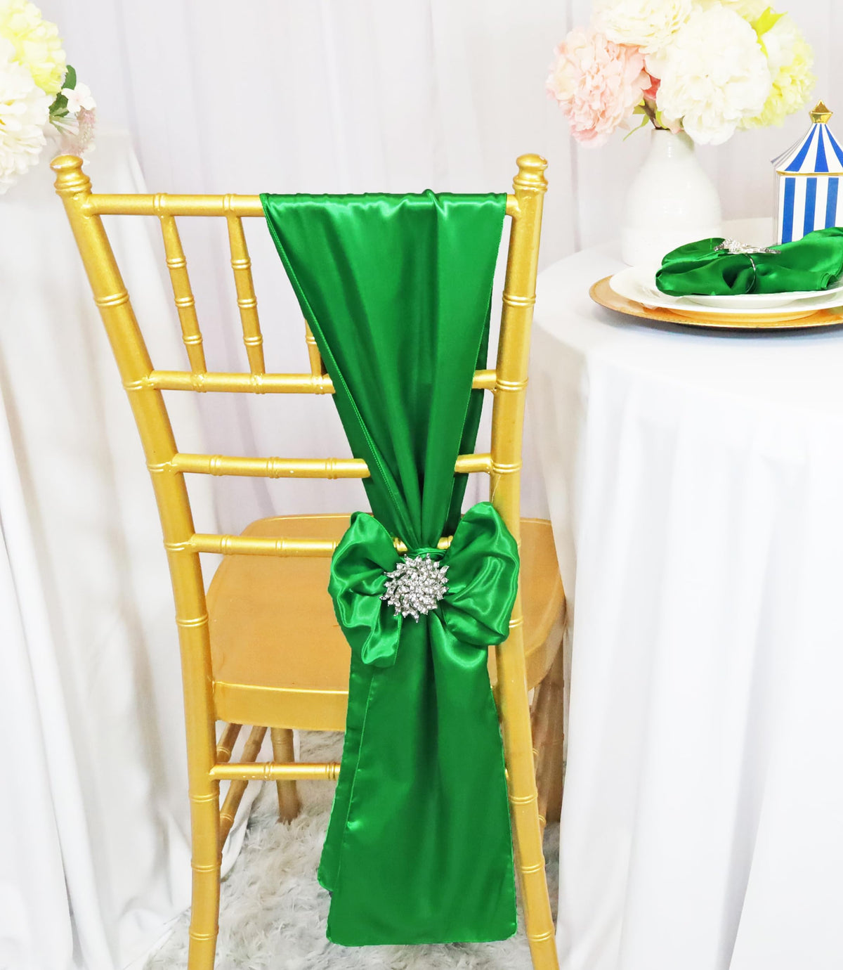 Wedding Linens Inc. (10 Pcs 7.5' X 108' Satin Chair Sashes Bow Sash Chair Bows Ties For Wedding Decoration Party Banquet Event