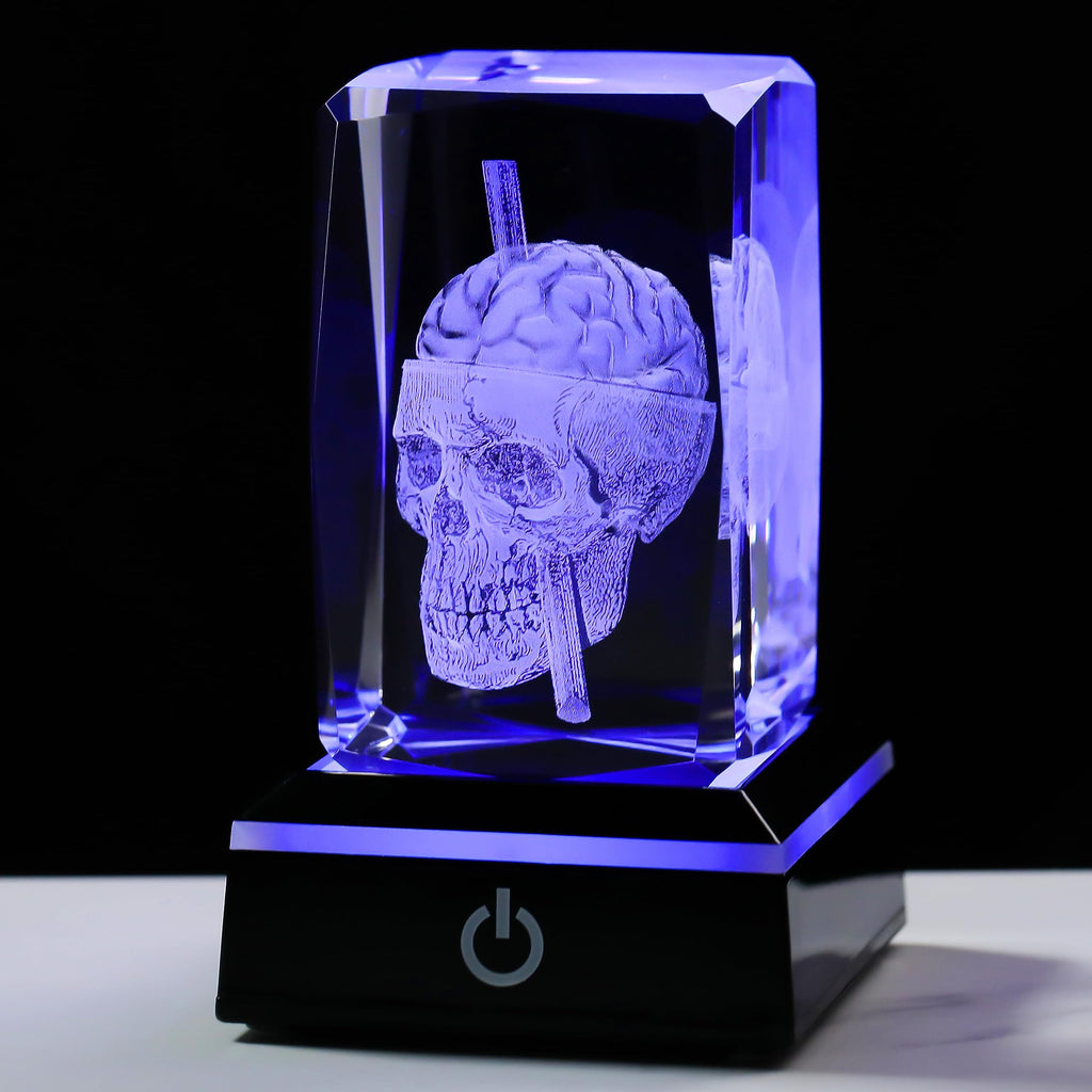 Qianwei 3D Crystal Skull Decor- Halloween Skull Light Witch Figurines Occult Medieval Goth Satanic Home Desk Glass Skull Decor W