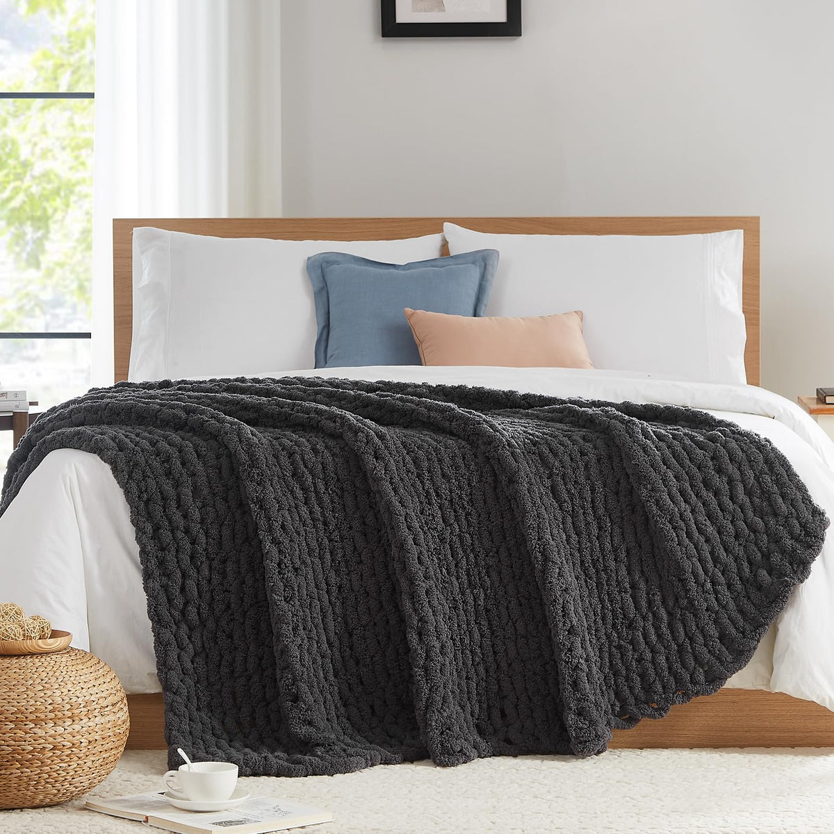 L'Agraty Chunky Knit Blanket Throw - Soft Chunky Throw Blanket 30X40: 100% Hand Kintted Chenile Crochet Throw Blanket For Couch
