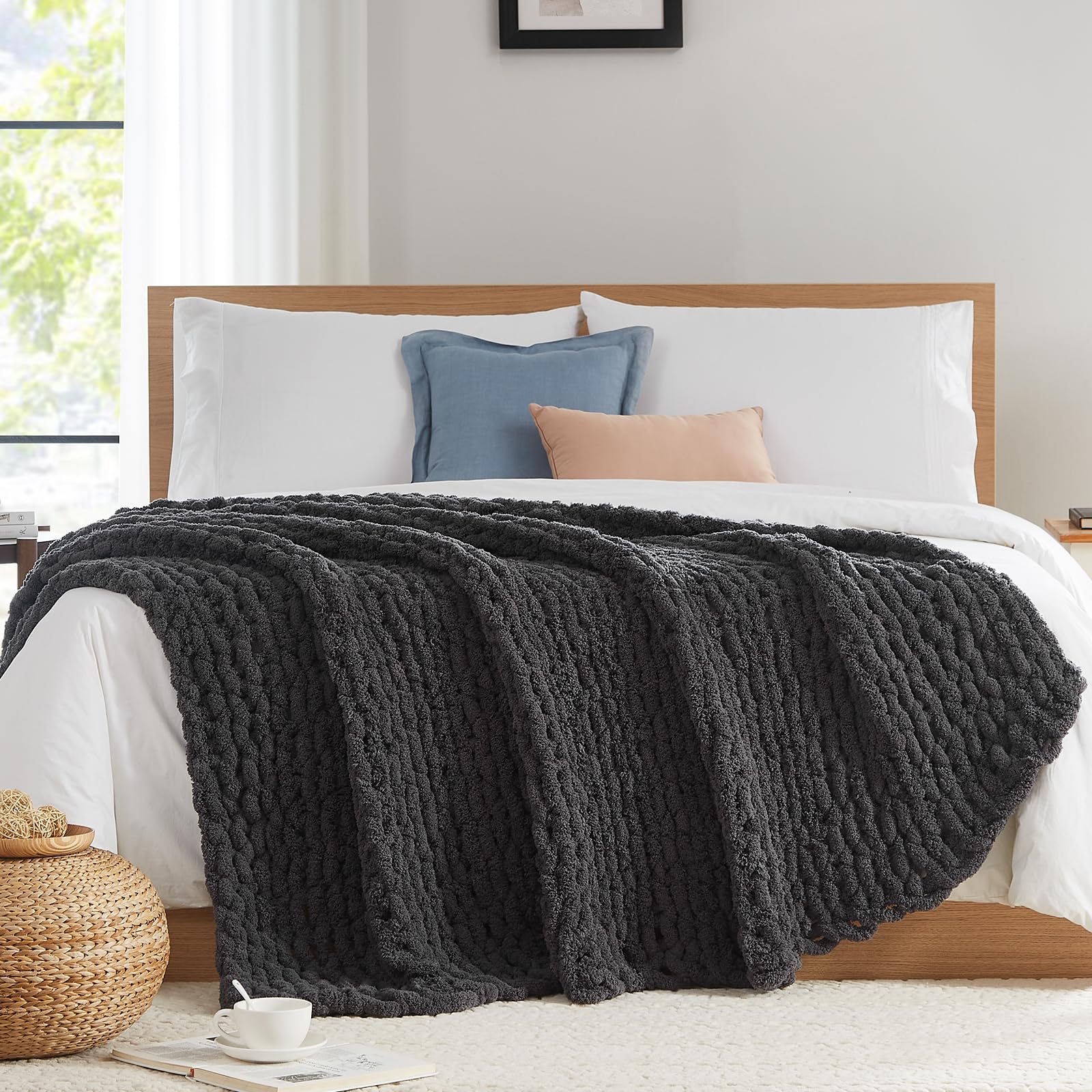 L'Agraty Chunky Knit Blanket Throw - Soft Chunky Throw Blanket 30X40: 100% Hand Kintted Chenile Crochet Throw Blanket For Couch