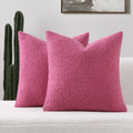 Futei Pack Of 2 Hot Pink Boucle Accent Decorative Throw Pillow Covers,22X22 Inch Soft Solid Textured Cushion Case,Home Decor For