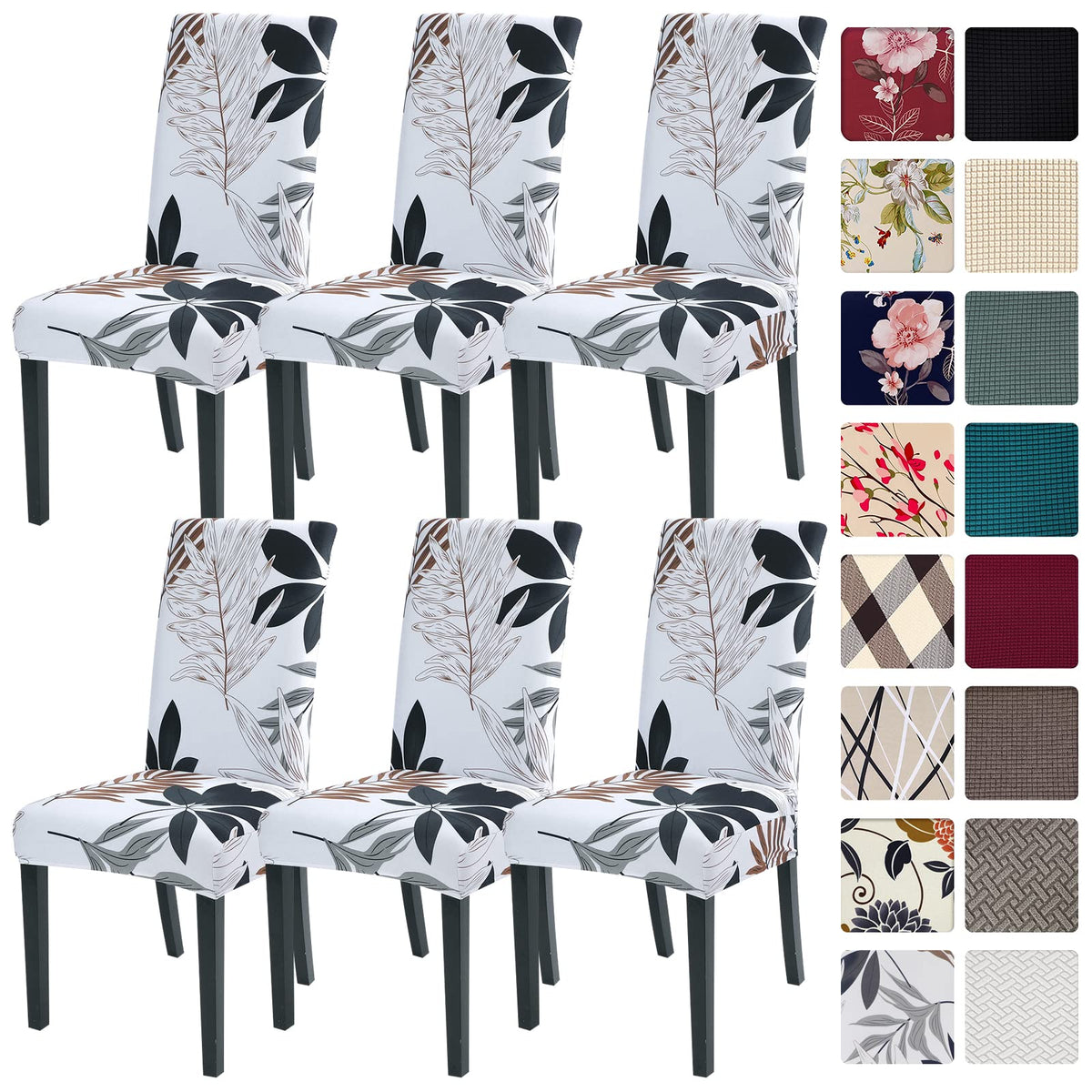 Searchi Dining Room Chair Covers Slipcovers Set Of 6, Spandex Super Fit Stretch Removable Washable Kitchen Parsons Chair Covers