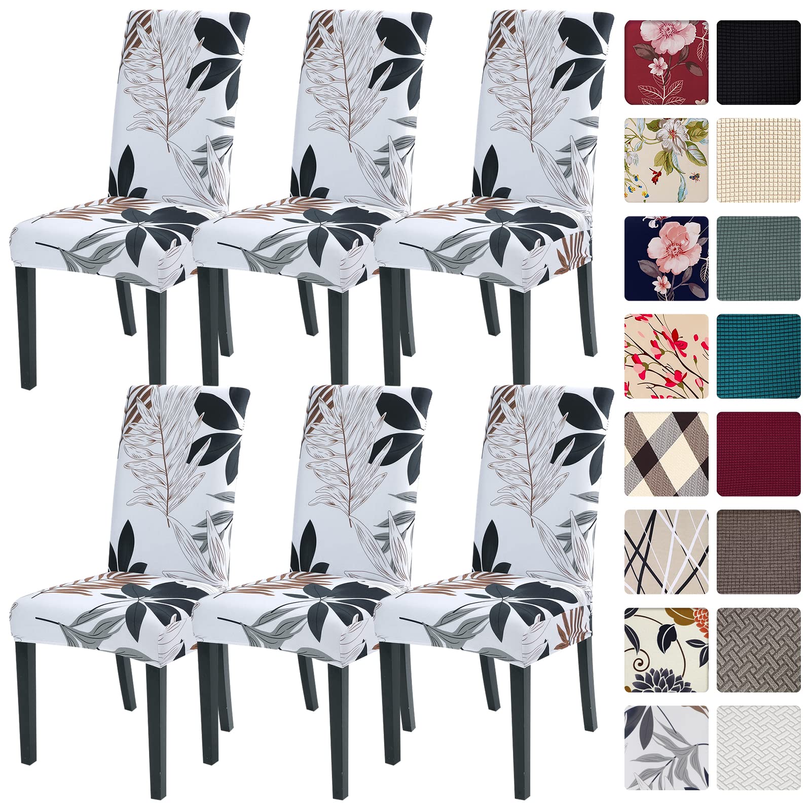 Searchi Dining Room Chair Covers Slipcovers Set Of 6, Spandex Super Fit Stretch Removable Washable Kitchen Parsons Chair Covers