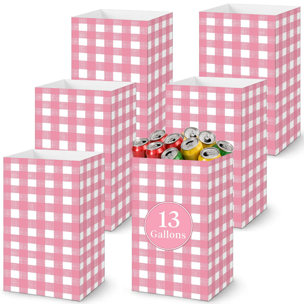 Tinlade 6 Pack Disposable Trash Cans for Parties 13 Gallon