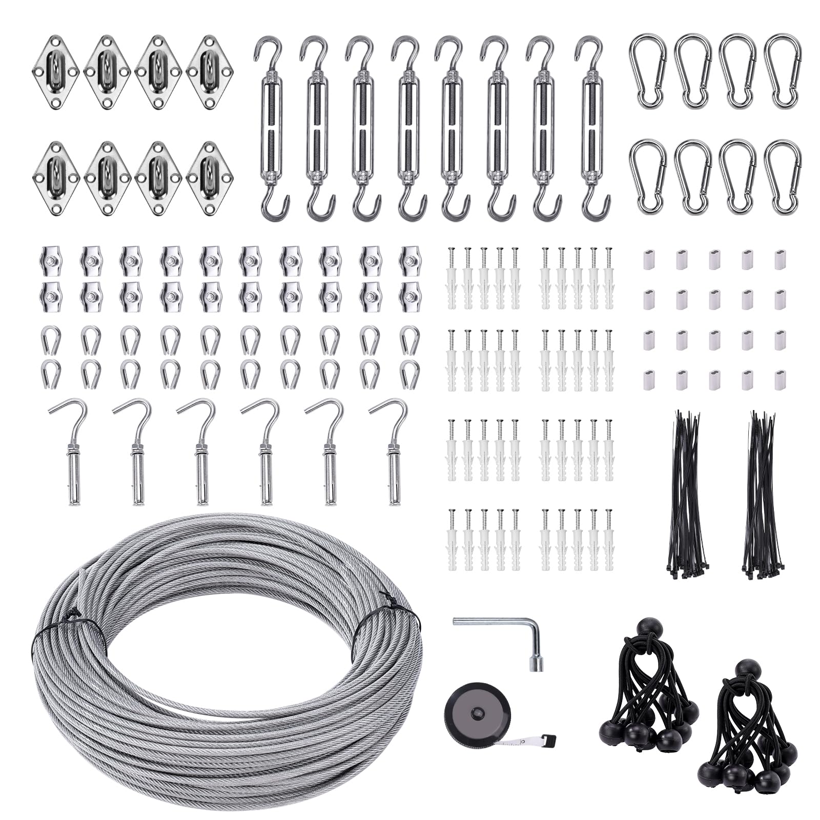 Unicaravan Shade Sail Hardware Kit 6 Inch With 131Ft 1/8' Wire Rope Kit For Triangle Rectangle Sun Shade Sail Outdoor Installat