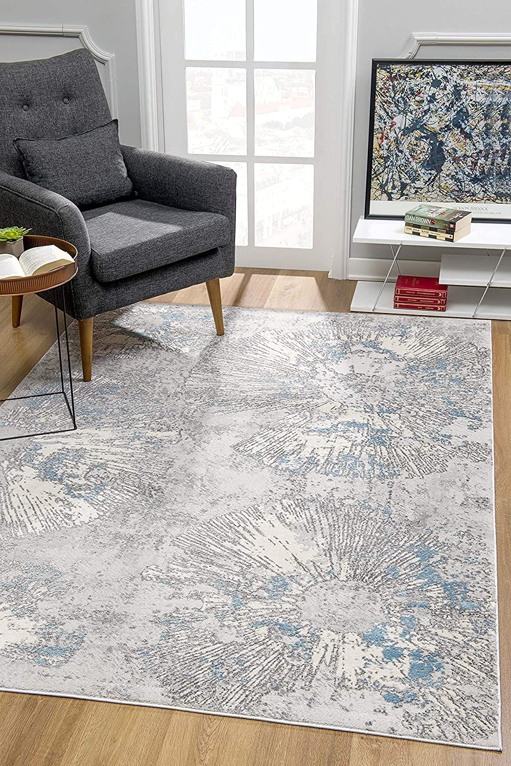 HomeRoots 100% High Grade Polypropylene 3â€ x 5â€ Blue Abstract Circular Motifs Area Rug