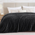 Bedelite Full Size Throw Blanket For Bed - 300Gsm Soft & Warm Fluffy Black Blanket, Decorative And Giftable Striped Blankets For